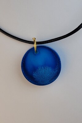 Handcrafted White and Navy Blue Circle Pendant Necklace or Keychain - image1